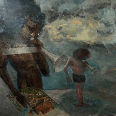 He Gong, "You’ve Been Warned," Mixed media on paper, 36” x 26,” 2025