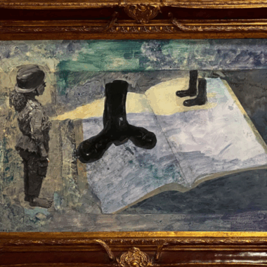 He Gong, "The Shoes You Wear Set Your Path," Acrylic on paper, 36” x 24,” 2025