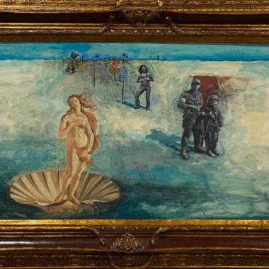 He Gong, "She Had Arms Also," Mixed media on paper, 36” x 24,” 2025