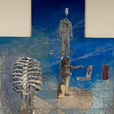 He Gong, "Pisces," Mixed media on paper, 32” x 37.5,” 2025