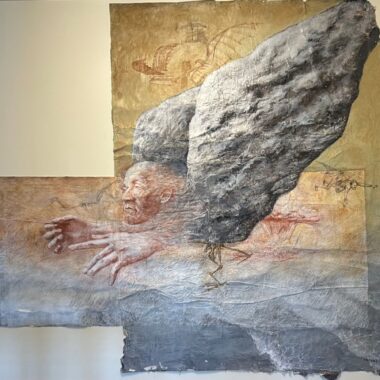 He Gong, "Give Me Back My Warrior Wings," Mixed media on paper, 114” x 104,” 2025.