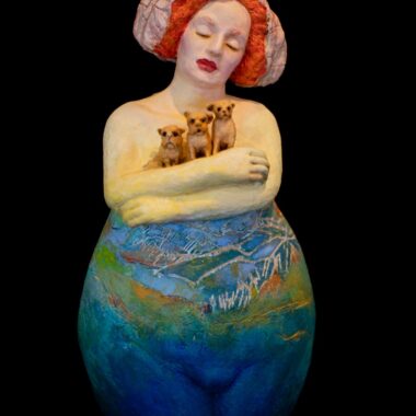 Michel Angela Petersen, "Goddess of Dogs," High fire ceramic with mixed media, 8" x 6"x 21”, 2025