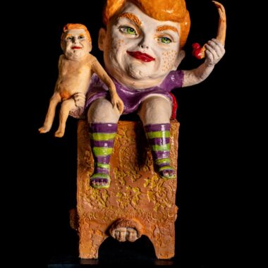 Michel Angela Petersen, "Solipsist," Mid-range ceramic slab built with Underglaze and clear over-glaze 14" x 2" x 12”, 2018