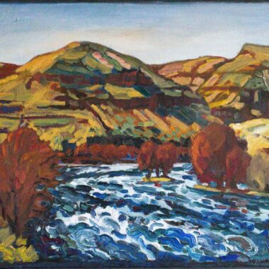 Thomas Wood, "View Across the Yakima (Feature)," Oil on canvas, 20" x 16", 1988