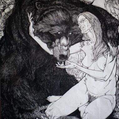 Tom Sherwood, "Untitled," Woodblock print on archival paper, 11" x 13", 1970